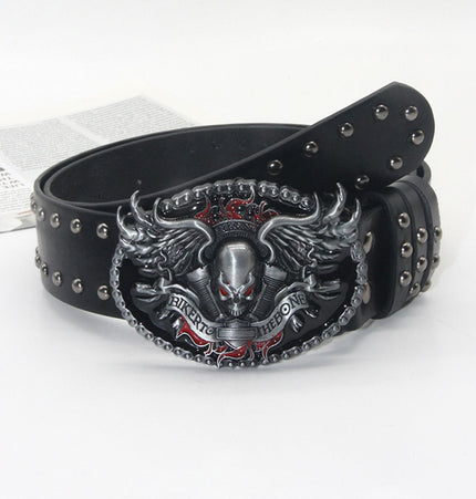 TALKLESSFASHION 105cm in length 3.8cm in width / black skull wings Trend: Shibuya Spice Girls, Hip Hop, Punk, Subculture Accessories, Skull, Hand Stud, Belt, Belt, Pants, Belt, Triple Leather Loop