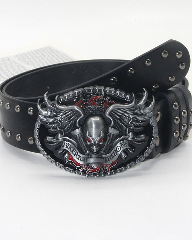 TALKLESSFASHION 105cm in length 3.8cm in width / black skull wings Trend: Shibuya Spice Girls, Hip Hop, Punk, Subculture Accessories, Skull, Hand Stud, Belt, Belt, Pants, Belt, Triple Leather Loop