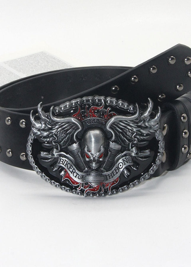 TALKLESSFASHION 105cm in length 3.8cm in width / black skull wings Trend: Shibuya Spice Girls, Hip Hop, Punk, Subculture Accessories, Skull, Hand Stud, Belt, Belt, Pants, Belt, Triple Leather Loop