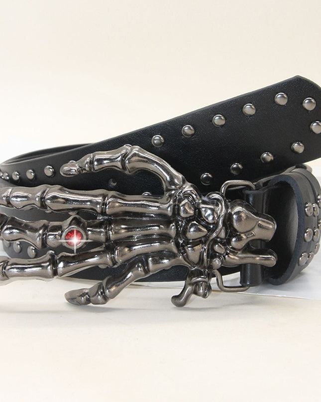 TALKLESSFASHION 105cm in length 3.8cm in width / The ghostly hand is a willow nail with a red diamond Trend: Shibuya Spice Girls, Hip Hop, Punk, Subculture Accessories, Skull, Hand Stud, Belt, Belt, Pants, Belt, Triple Leather Loop