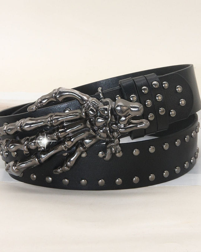 TALKLESSFASHION 105cm in length 3.8cm in width / The ghostly hand is a willow nail with a white diamond Trend: Shibuya Spice Girls, Hip Hop, Punk, Subculture Accessories, Skull, Hand Stud, Belt, Belt, Pants, Belt, Triple Leather Loop