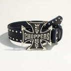 108cm long / Black (3.8cm English Cross Buckle Silver Rivet Strap)
