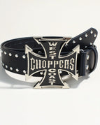 108cm long / Black (3.8cm English Cross Buckle Silver Rivet Strap)