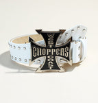 108cm long / White (3.8cm English cross buckle silver rivet strap)