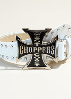 White (3.8cm English cross buckle silver rivet strap)