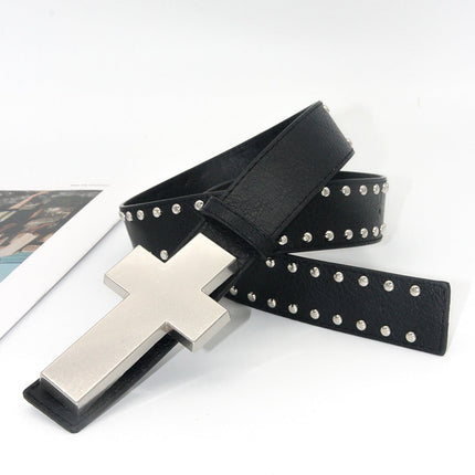 TALKLESSFASHION 110cm / Cross black 3.8cm Crack smash cross belt belt subculture style hiphop punk rock hip hop personality