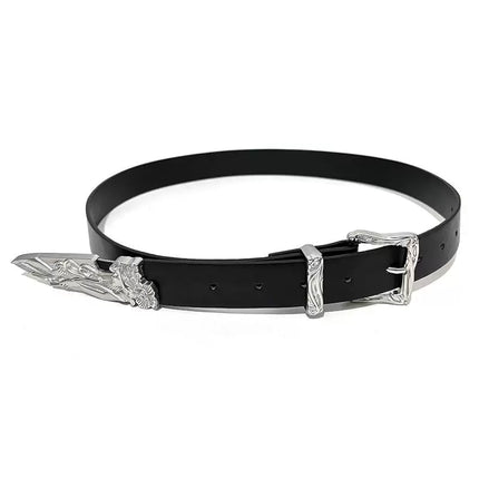 TALKLESSFASHION 110cm Direction of Light Western Swordsman Belt Kendo Carved Pants Belt Vintage Black Niche Belt