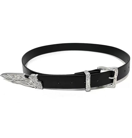 TALKLESSFASHION 110cm Direction of Light Western Swordsman Belt Kendo Carved Pants Belt Vintage Black Niche Belt