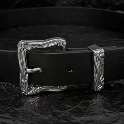 TALKLESSFASHION 110cm Direction of Light Western Swordsman Belt Kendo Carved Pants Belt Vintage Black Niche Belt