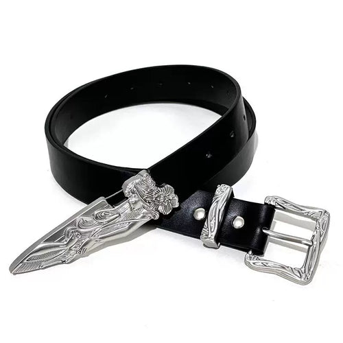THETLSTUDIO 110cm Direction of Light Western Swordsman Belt Kendo Carved Pants Belt Vintage Black Niche Belt