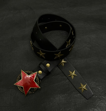 TALKLESSFASHION 110cm Direction of LightPunk Y2K Bronze Star Rivet Belt Medieval Subculture Belt Men