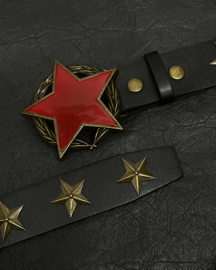 TALKLESSFASHION 110cm Direction of LightPunk Y2K Bronze Star Rivet Belt Medieval Subculture Belt Men