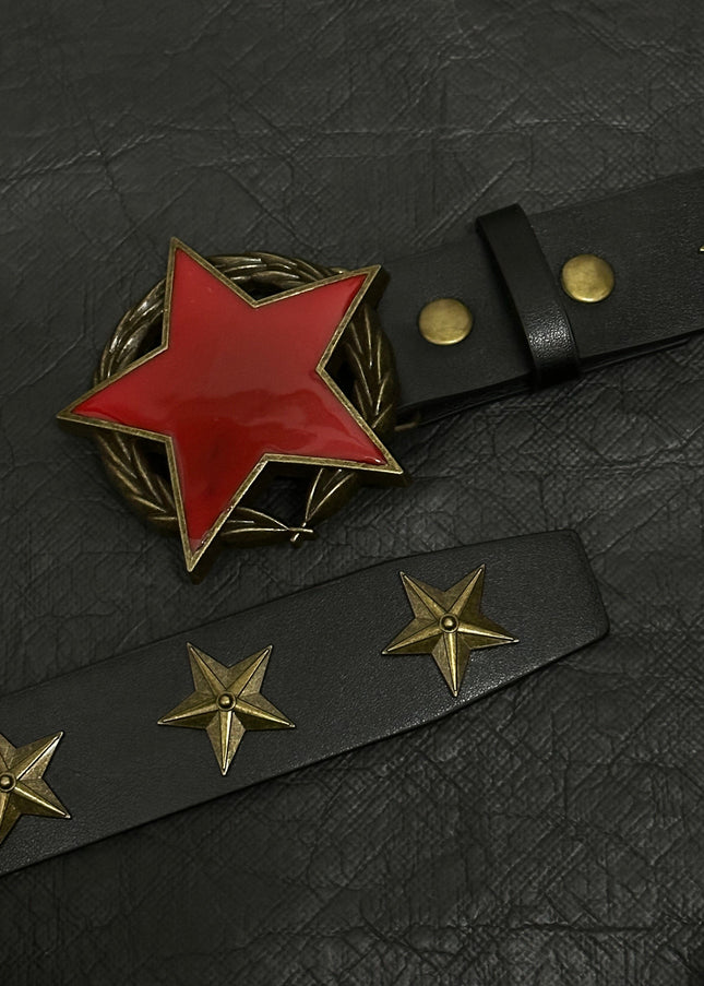 TALKLESSFASHION 110cm Direction of LightPunk Y2K Bronze Star Rivet Belt Medieval Subculture Belt Men