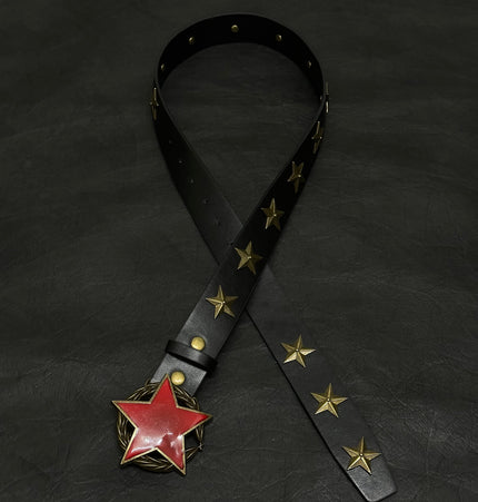 TALKLESSFASHION 110cm Direction of LightPunk Y2K Bronze Star Rivet Belt Medieval Subculture Belt Men