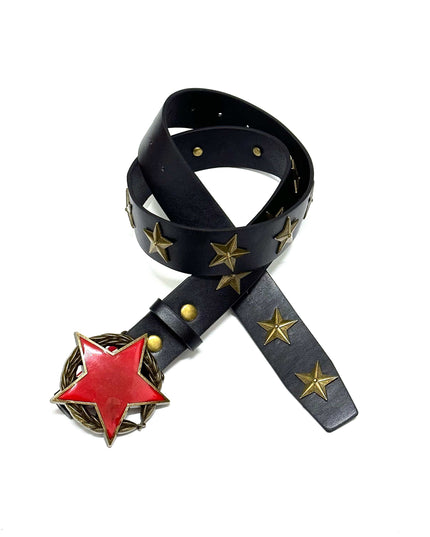 TALKLESSFASHION 110cm Direction of LightPunk Y2K Bronze Star Rivet Belt Medieval Subculture Belt Men