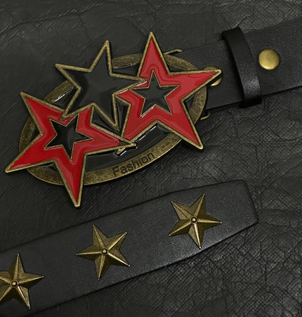 TALKLESSFASHION 110cm Direction of LightPunk Y2K Bronze Star Rivet Belt Vintage Belt Niche Street