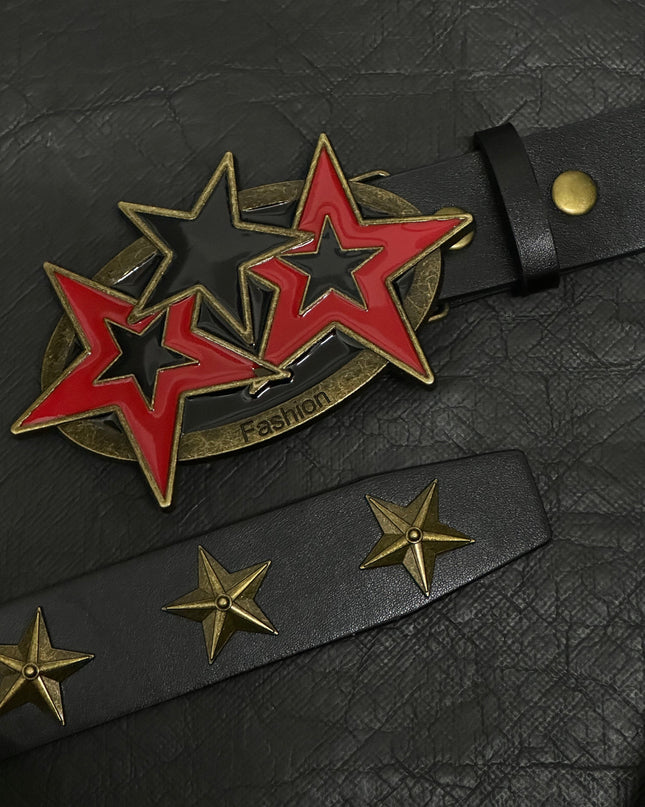 TALKLESSFASHION 110cm Direction of LightPunk Y2K Bronze Star Rivet Belt Vintage Belt Niche Street
