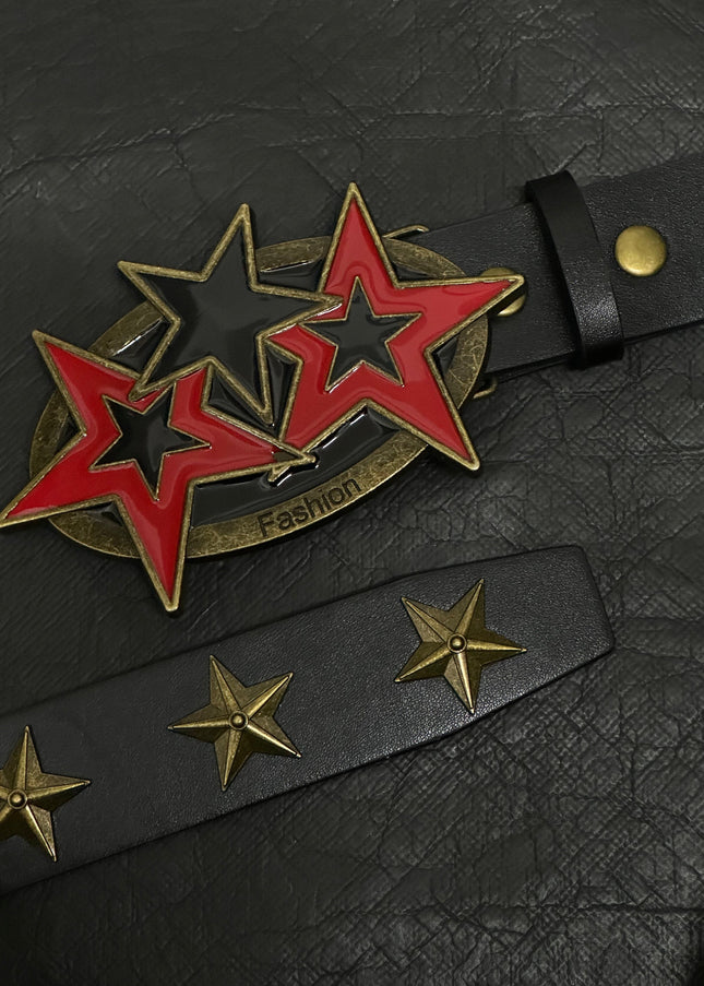 TALKLESSFASHION 110cm Direction of LightPunk Y2K Bronze Star Rivet Belt Vintage Belt Niche Street