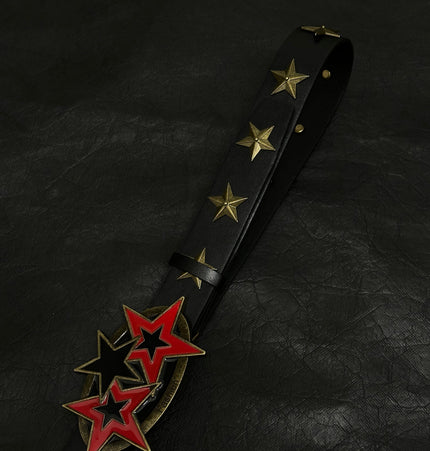 TALKLESSFASHION 110cm Direction of LightPunk Y2K Bronze Star Rivet Belt Vintage Belt Niche Street