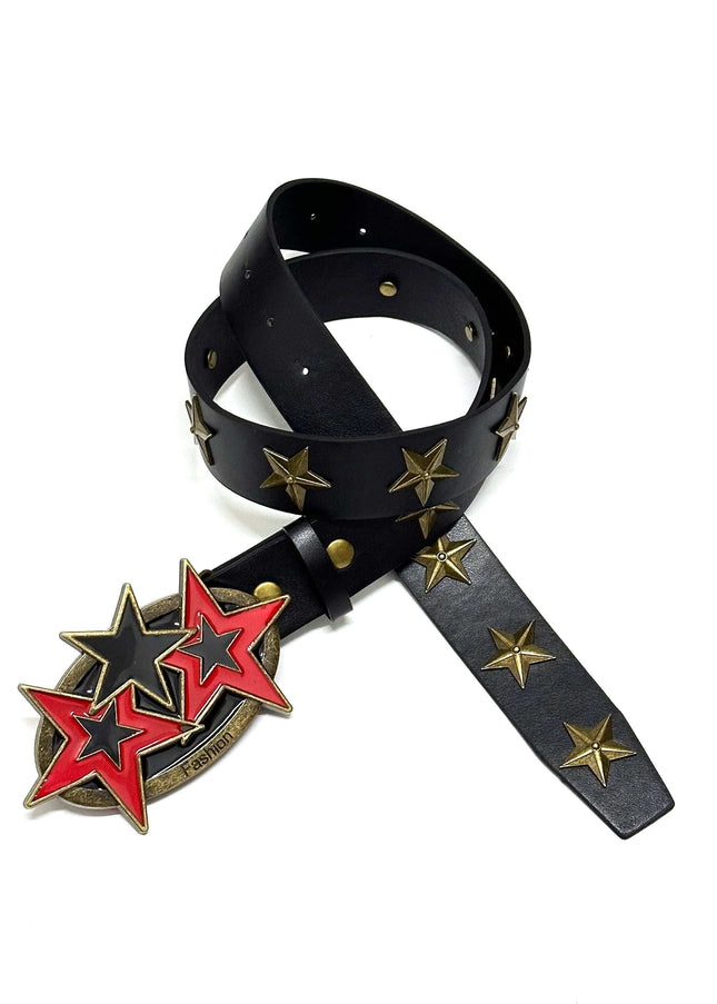 TALKLESSFASHION 110cm Direction of LightPunk Y2K Bronze Star Rivet Belt Vintage Belt Niche Street