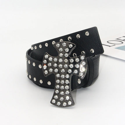 TALKLESSFASHION 110cm / Rhinestone cross 3.8cm Crack smash cross belt belt subculture style hiphop punk rock hip hop personality