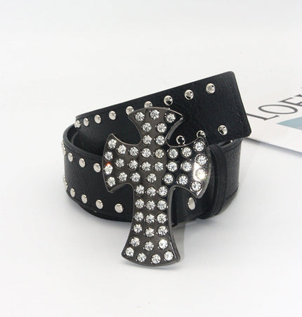 TALKLESSFASHION 110cm / Rhinestone cross 3.8cm Crack smash cross belt belt subculture style hiphop punk rock hip hop personality