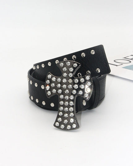 TALKLESSFASHION 110cm / Rhinestone cross 3.8cm Crack studded faucet alloy belt belt subculture style hiphop punk rock hip hop personality