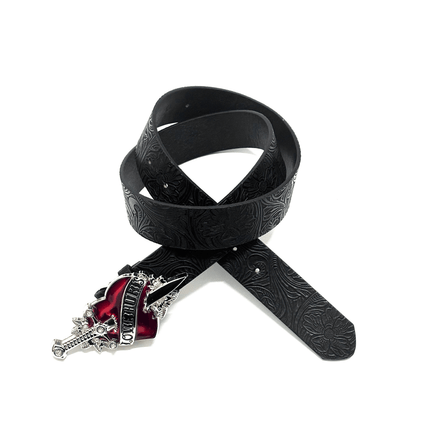 TALKLESSFASHION 130cm / black Direction of Light: Dark wind, a sword-piercing big scalp, embossed punk street belt decoration