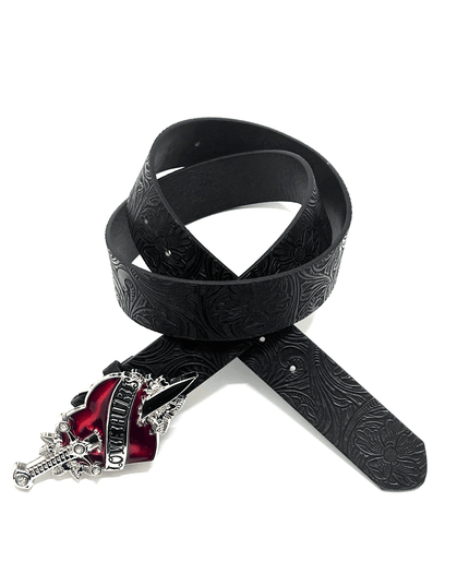 TALKLESSFASHION 130cm / black Direction of Light: Dark wind, a sword-piercing big scalp, embossed punk street belt decoration