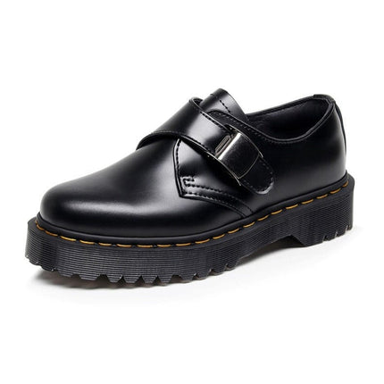 TALKLESSFASHION 1461 buckle platform low-top boots, British style casual small leather shoes, versatile student height increase thin booties women's 3.5