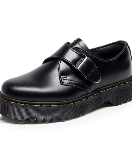 TALKLESSFASHION 1461 buckle platform low-top boots, British style casual small leather shoes, versatile student height increase thin booties women's 3.5