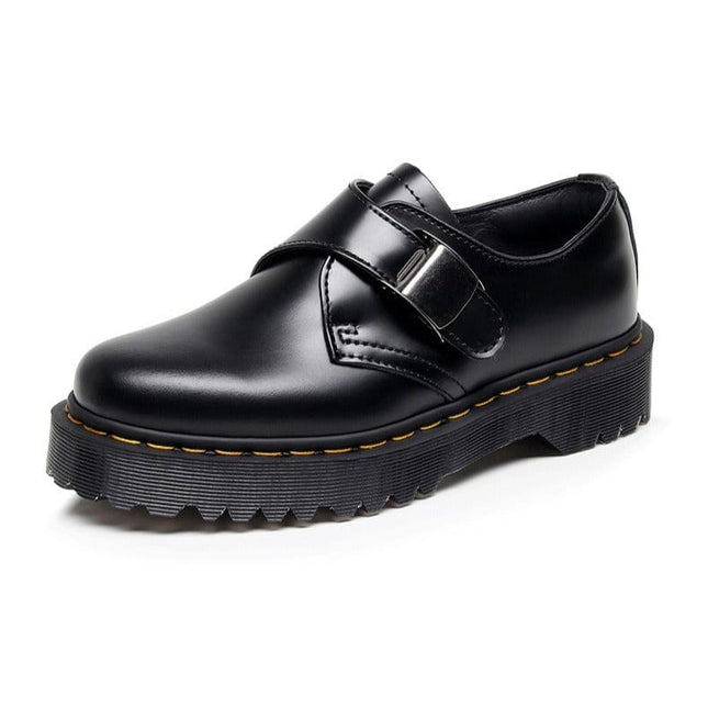 TALKLESSFASHION 1461 buckle platform low-top boots, British style casual small leather shoes, versatile student height increase thin booties women's 3.5