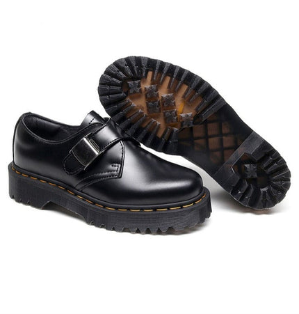 TALKLESSFASHION 1461 buckle platform low-top boots, British style casual small leather shoes, versatile student height increase thin booties women's 3.5