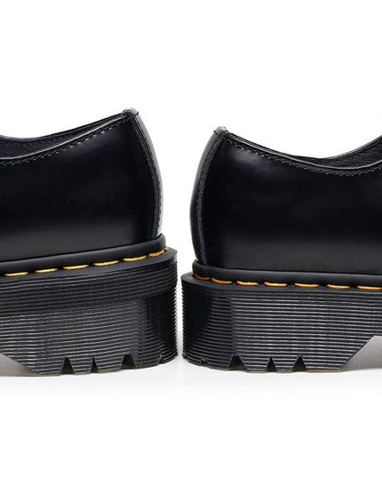 TALKLESSFASHION 1461 buckle platform low-top boots, British style casual small leather shoes, versatile student height increase thin booties women's 3.5