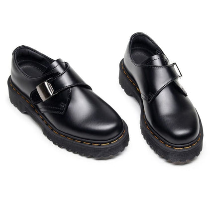 TALKLESSFASHION 1461 buckle platform low-top boots, British style casual small leather shoes, versatile student height increase thin booties women's 3.5
