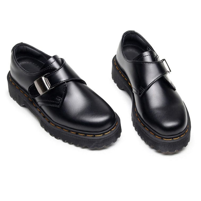 TALKLESSFASHION 1461 buckle platform low-top boots, British style casual small leather shoes, versatile student height increase thin booties women's 3.5