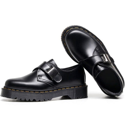 TALKLESSFASHION 1461 buckle platform low-top boots, British style casual small leather shoes, versatile student height increase thin booties women's 3.5