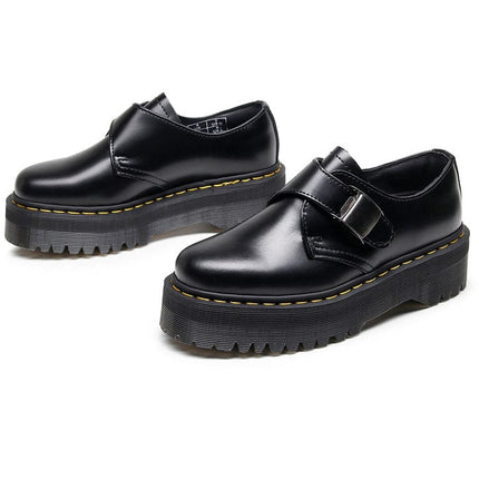 TALKLESSFASHION 1461 buckle platform low-top boots, British style casual small leather shoes, versatile student height increase thin booties women's 3.5