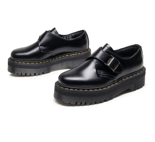 THETLSTUDIO 1461 buckle platform low-top boots, British style casual small leather shoes, versatile student height increase thin booties women's 3.5