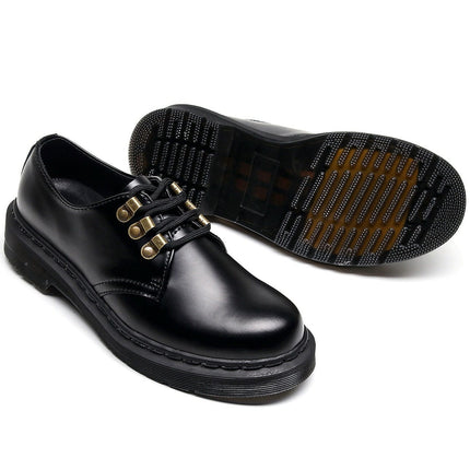 TALKLESSFASHION 1461 low-top small leather shoeswomen's leather metal buckle cross-border large size pure black round toe casual workwear shoes for men Martin shoes