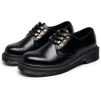 TALKLESSFASHION 1461 low-top small leather shoeswomen's leather metal buckle cross-border large size pure black round toe casual workwear shoes for men Martin shoes