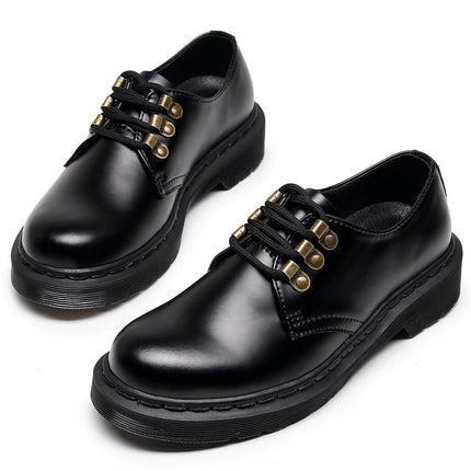 TALKLESSFASHION 1461 low-top small leather shoeswomen's leather metal buckle cross-border large size pure black round toe casual workwear shoes for men Martin shoes