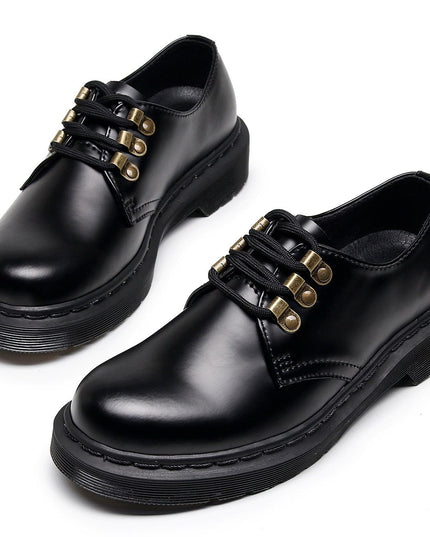 TALKLESSFASHION 1461 low-top small leather shoeswomen's leather metal buckle cross-border large size pure black round toe casual workwear shoes for men Martin shoes