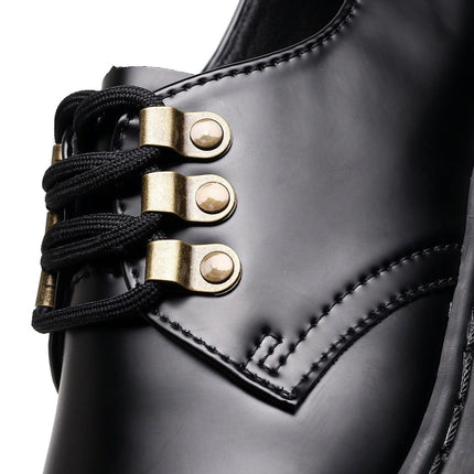 TALKLESSFASHION 1461 low-top small leather shoeswomen's leather metal buckle cross-border large size pure black round toe casual workwear shoes for men Martin shoes