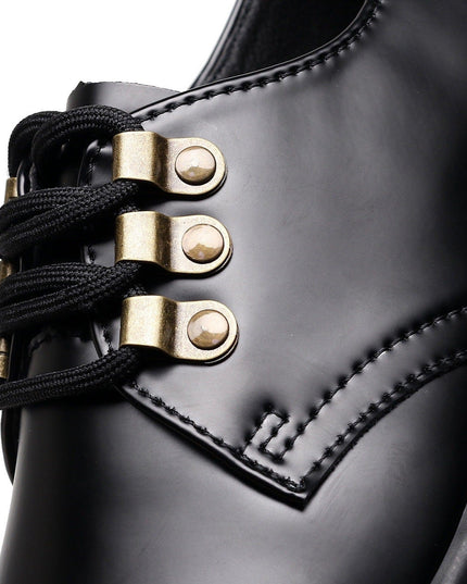 TALKLESSFASHION 1461 low-top small leather shoeswomen's leather metal buckle cross-border large size pure black round toe casual workwear shoes for men Martin shoes