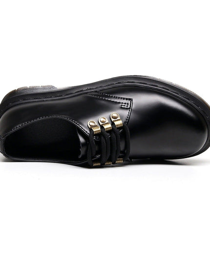 TALKLESSFASHION 1461 low-top small leather shoeswomen's leather metal buckle cross-border large size pure black round toe casual workwear shoes for men Martin shoes