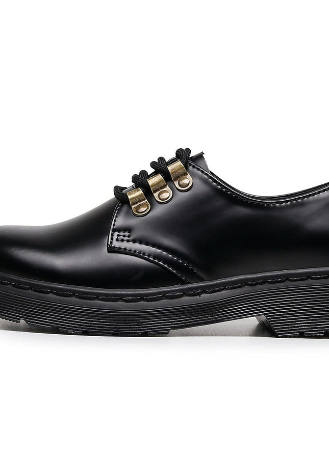 TALKLESSFASHION 1461 low-top small leather shoeswomen's leather metal buckle cross-border large size pure black round toe casual workwear shoes for men Martin shoes