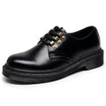 TALKLESSFASHION 1461 low-top small leather shoeswomen's leather metal buckle cross-border large size pure black round toe casual workwear shoes for men Martin shoes