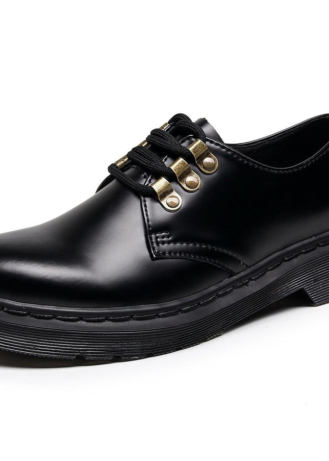 TALKLESSFASHION 1461 low-top small leather shoeswomen's leather metal buckle cross-border large size pure black round toe casual workwear shoes for men Martin shoes