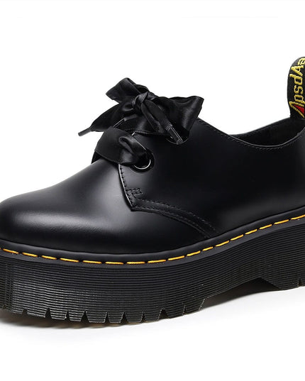 TALKLESSFASHION 1461 Platform Small Leather Shoes 2 Hole Rose Roger Women's Homo Holly Leather Low Top Flatform Sole Booties College Style